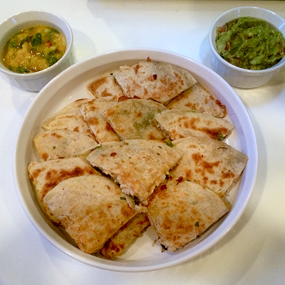 Sriracha Chicken Quesadilla with Manga Salsa and Guacamole